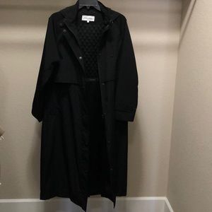Calvin Klein Long Raincoat, Black, Lg Petite